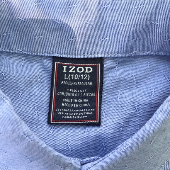 IZOD Blue Print Button Up Long Sleeves Dress Shirt Boys L (10/12). - Picture 5 of 12